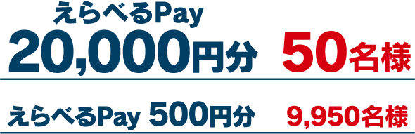 えらべるPay 20,000円分 50名様／えらべるPay 500円分 9,950名様