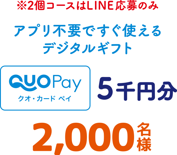 ※2個コースはLINE応募のみ　アプリ不要ですぐ使えるデジタルギフトQUOPay(クオ・カード ペイ)5千円分2,000名様